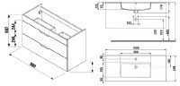 JIKA CUBE skříňka s umyvadlem 1000 x 430 mm, 2 zásuvky, bílá   H4536521763001