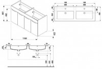 JIKA CUBE skříňka s dvojumyvadlem 1200 x 430 mm, 4 dveřmi, bílá   H4536611763001