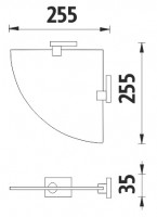 Rohová police NIMCO KEIRA 255 x 255 mm, tloušťka skla 8 mm, bílé sklo   KE 22091RB-26