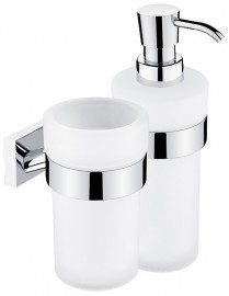 Držák dávkovače a sklenky NIMCO KEIRA pumpička plast/chrom, objem 250 ml, matné sklo KE 2205831W-26