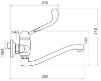 NOVASERVIS METALIA 55 baterie umyvadlová nástěnná, lékařská páka, DN 15, chrom  55070L,0