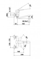RAF ROMA baterie dřezová nástěnná, ploché S-ústí 180 mm   RO06B