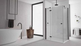 SanSwiss ANNEA AN13 jednokřídlé dveře+pev.stěna 750 černé matné panty vpravo sklo čiré AN13D07500607
