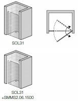 SanSwiss SOLINO SOL31 jednokřídlé dveře + pevná stěna 900 černé matné sklo čiré SOL3109000607