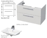 INTEDOOR BOX koupelnová skříňka s umyvadlem ARTE 55 cm, 2 zásuvky   Box Arte 55 2Z