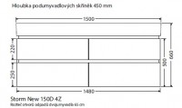 INTEDOOR STORM NEW koupelnová skříňka s dvojumyvadlem PINTO 150 cm, 4 zásuvky   Storm New 150D 4Z