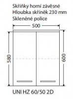 INTEDOOR UNI koupelnová skříňka horní závěsná hl. 23 cm  2 dvířka UNI HZ 60/50 2D