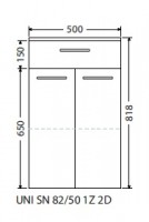 INTEDOOR UNI koupelnová skříňka nízká závěsná hl. 35 cm 1 zásuvka 2 dvířka UNI SN 82/50 1Z 2D