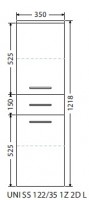 INTEDOOR UNI koupelnová skříňka střední závěsná levá hl.35 cm 1 zásuvka 2 dv. UNI SS 122/35 1Z 2D L