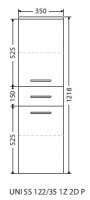 INTEDOOR UNI koupelnová skříňka střední závěsná pravá hl.35 cm 1 zásuvka 2 dv. UNI SS 122/35 1Z 2D P