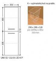 INTEDOOR UNI koupelnová skříňka střední závěsná pravá hl. 35 cm koš, 2 dvířka UNI SS 122/35 2D K P