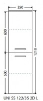 INTEDOOR UNI koupelnová skříňka střední závěsná levá hl. 35 cm 2 dvířka UNI SS 122/35 2D L