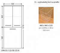 INTEDOOR UNI koupelnová skříňka střední závěsná hl. 35 cm koš, 2 dvířka UNI SS 122/50 2D K
