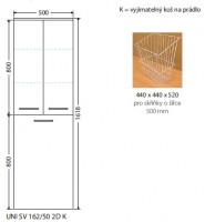 INTEDOOR UNI koupelnová skříňka vysoká závěsná hl. 35 cm koš, 2 dvířka UNI SV 162/50 2D K