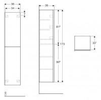 GEBERIT Acanto skříňka vysoká 45x173x17,4 cm dvířka, pískově šedá   500.637.JL.2