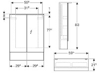 GEBERIT Acanto skříňka zrcadlová 60x83x21,5 cm 2 dvířka, dub Mystic   500.644.00.2