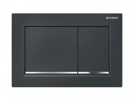 GEBERIT Omega30 ovládací tlačítko pro 2 splachování, plast, černá/chrom lesk  115.080.KM.1