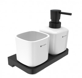 NIMCO MAYA dávkovač a pohárek, keramika x kov, bílá/černá   MAC 2905831K-T-90