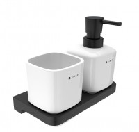 NIMCO MAYA dávkovač a pohárek, keramika x kov, bílá/černá   MAC 2905831K-T-90