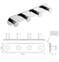 BEMETA EASY Věšák se 4 háčky, 255x45x31 mm, nerez, barva stříbrná, lesk 163106391