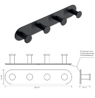 BEMETA EASY Věšák se 4 háčky, 255x45x31 mm, nerez, barva černá  163106390