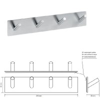BEMETA EASY Věšák se 4 háčky, 255x45x38 mm, nerez, barva stříbrná, mat 163106295
