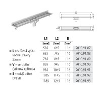ACO odtokový žlab ShowerDrain C 1185 LVS nízký sifon, stěnová příruba   9010.91.93