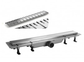 PLB - Odtokový žlab plastový kombi s roštem, DESIGN 2, ke stěně, 550 mm, nerez   SZH2550