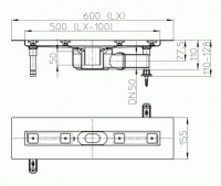 Žlab liniový  HL50F.0/60 do prostoru, celková délka žlabu 600 mm