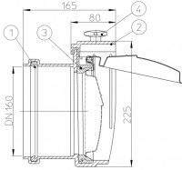 Žabí (koncová) klapka  HL715.0  z nerezové oceli, DN 160