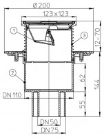Terasový vtok  HL310N.2  třída zatížení K3 (300 kg), DN 50/75/110