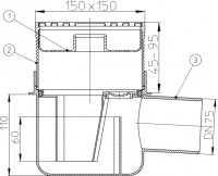 Podlahová vpust (sklepní)  HL72N/7  s nerezovou vtokovou mřížkou 138x138 mm