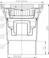 Podlahová vpust  HL606W/5  s vodní zápachovou uzávěrkou, DN 160
