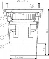 Podlahová vpust  HL606SW/5  s nerezovou vtokovou mřížkou, DN 160