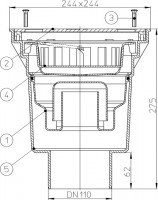 Podlahová vpust  HL606SW/1  s nerezovou vtokovou mřížkou, DN 110
