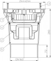Podlahová vpust  HL606LW/5  s plastovou vtokovou mřížkou, DN 160