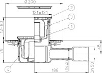 Podlahová vpust  HL510N-3120  se zápachovým uzávěrem, mřížka QUADRA, DN 40/50 