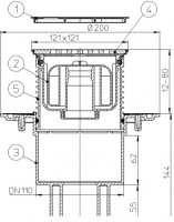 Podlahová vpust  HL310NPr-3120  mřížka QUADRA, DN 50/75/110