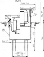Podlahová vpust  HL310NG  s plastovým nástavcem, DN 50/75/110
