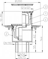 Podlahová vpust  HL310N-3120  mřížka QUADRA, DN 50/75/110 