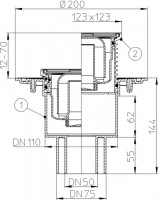 Podlahová vpust  HL310N  třída zatížení K3 (300 kg), DN 50/75/110