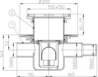 Podlahová vpust  HL300G  třída zatížení L15 (1500 kg), DN 50