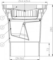 Dvorní vtok  HL606/5  třída zatížení L15 (1500 kg), DN 160 