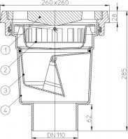 Dvorní vtok  HL606.1/1  třída zatížení M125 (12500 kg), DN 110 