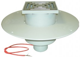 Střešní vtok HL62.1BP/2 svislý s PVC pevnou izolační přírubou, DN 125, pochůzný, elektrický ohřev