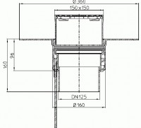 Střešní vtok HL62.1BF/2 svislý s PP izolační přírubou, DN 125, pochůzný, el. ohřev
