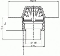 Střešní vtok HL62.1F/1 svislý s PP izolační přírubou, DN 110, záchytný koš, elektrický ohřev