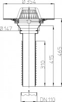 Renovační střešní vtok HL69P/1 s PVC pevnou izolační přírubou pro DN 110, koš