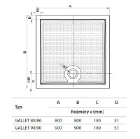 GELCO GALLET sprchová vanička 800x800 čtverec, litý mramor   GQ8080